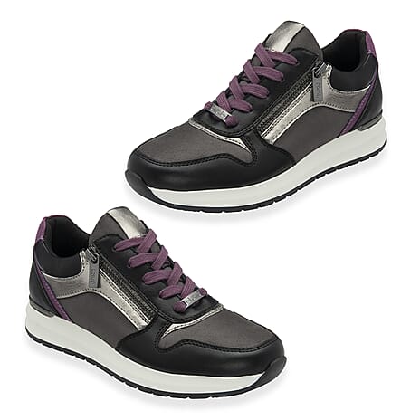 Lotus Venus Ladies Leather Trainers (Size 4) - Black & Purple