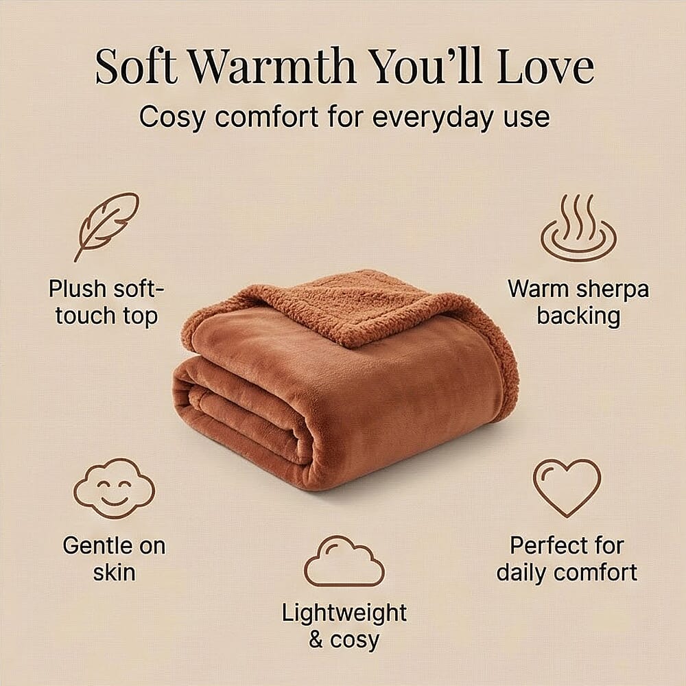 Bliss Luxury Interiors Collection - Warm Sherpa-Backed Plush Blanket (200 x 150cm) - Terracotta