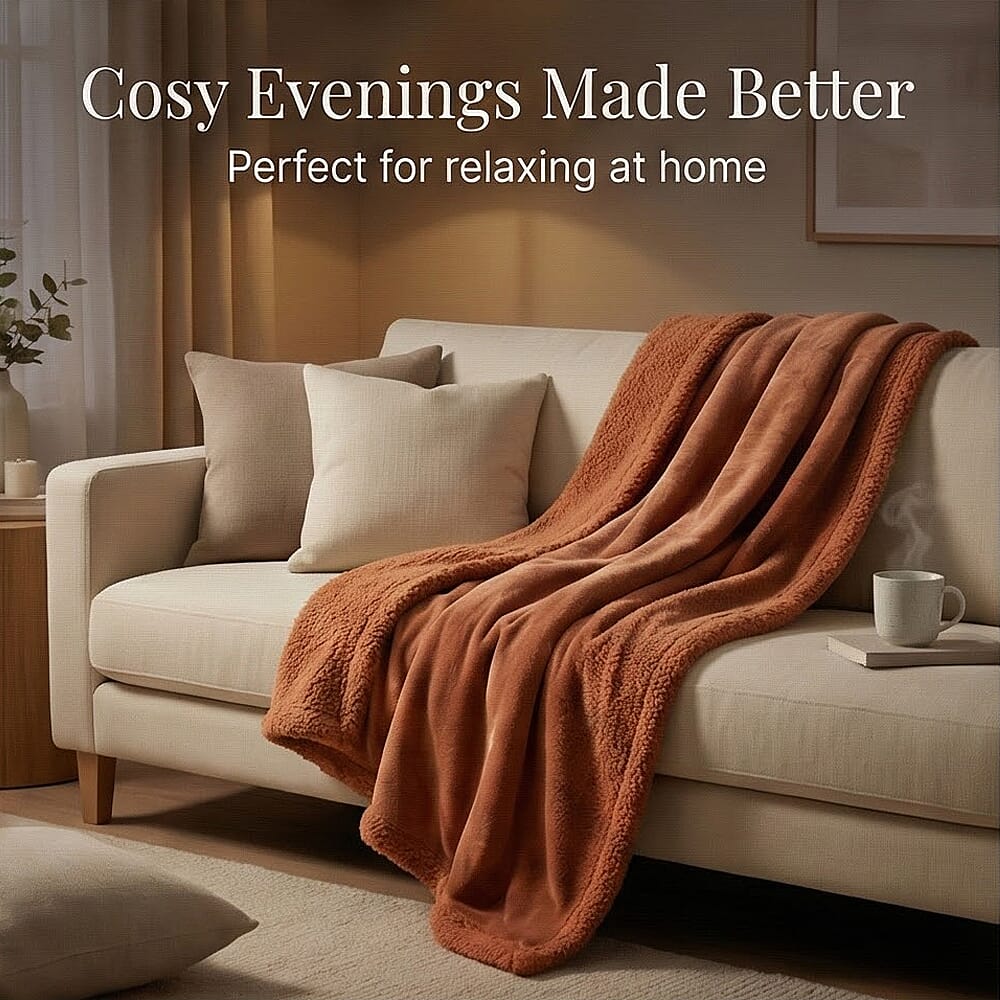 Bliss Luxury Interiors Collection - Warm Sherpa-Backed Plush Blanket (200 x 150cm) - Terracotta