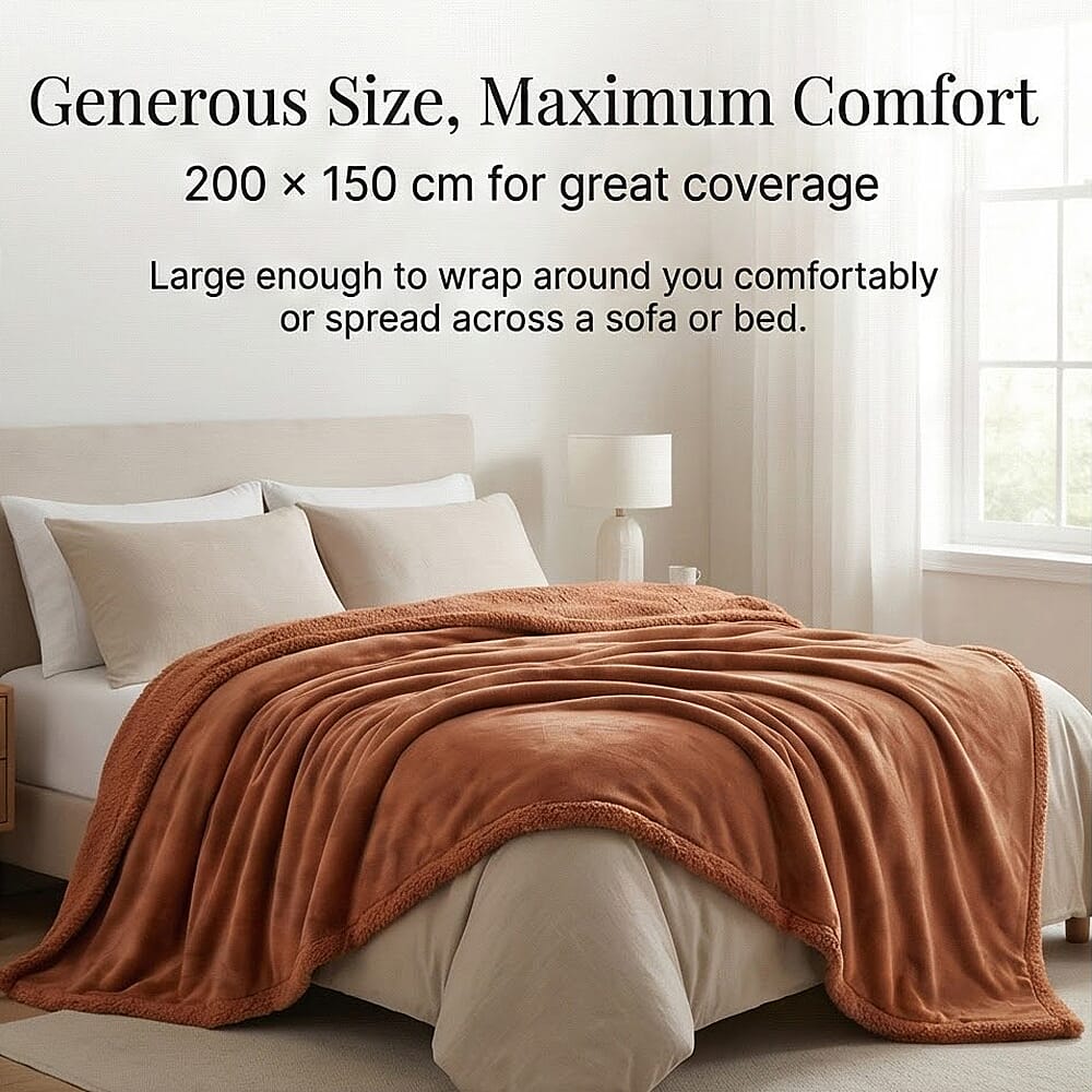 Bliss Luxury Interiors Collection - Warm Sherpa-Backed Plush Blanket (200 x 150cm) - Terracotta