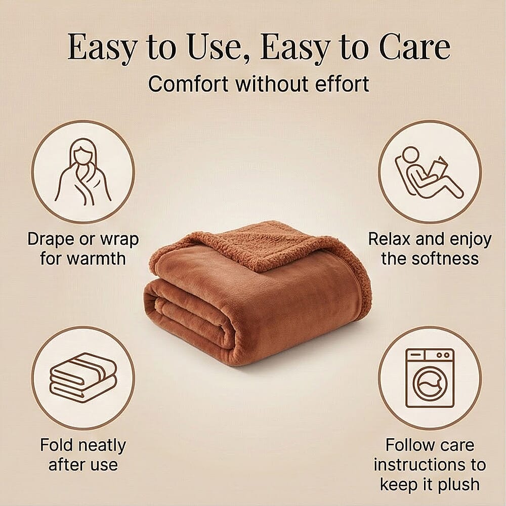 Bliss Luxury Interiors Collection - Warm Sherpa-Backed Plush Blanket (200 x 150cm) - Terracotta