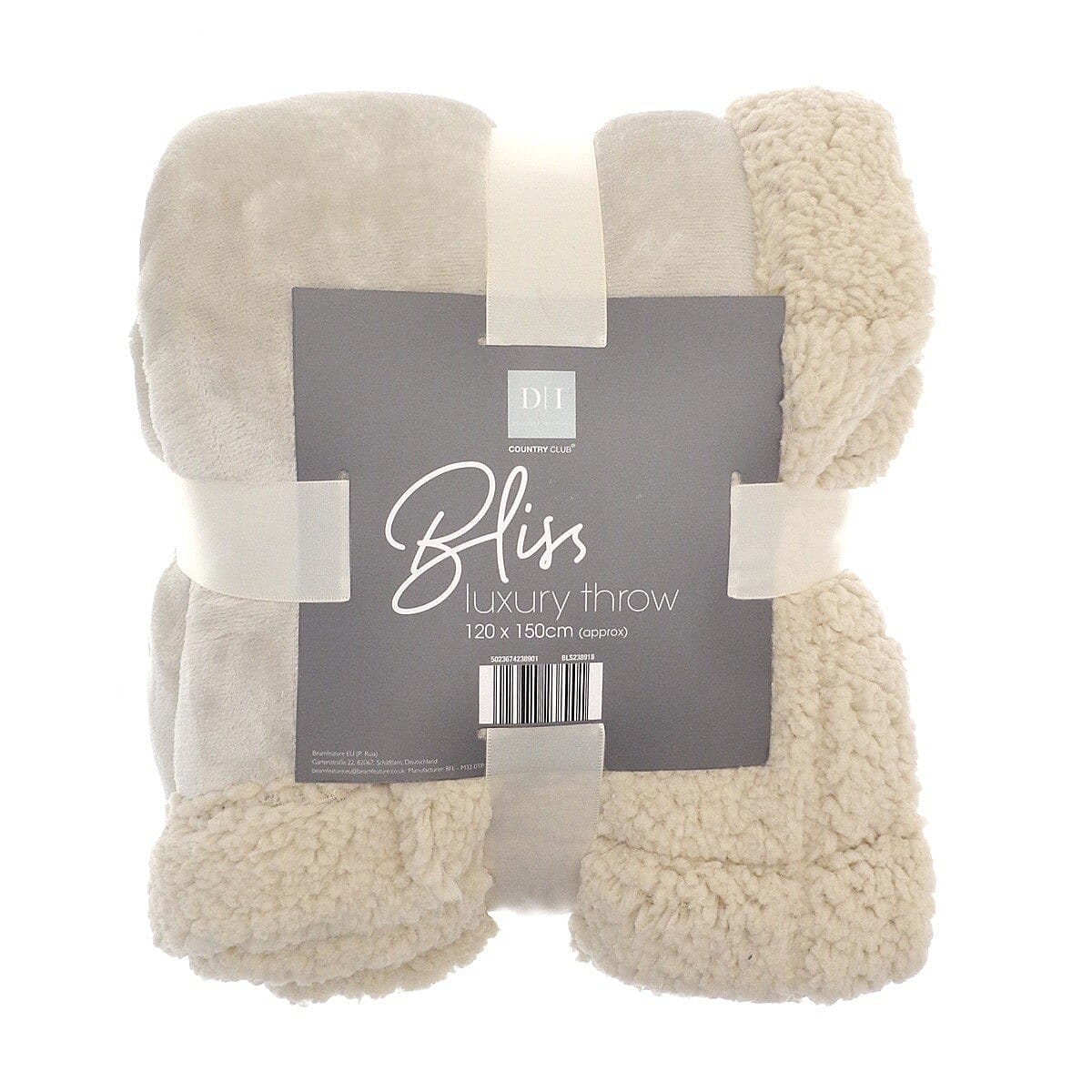 Bliss Luxury Interiors Collection - Warm Sherpa-Backed Plush Blanket (200 x 150cm) - Light Beige