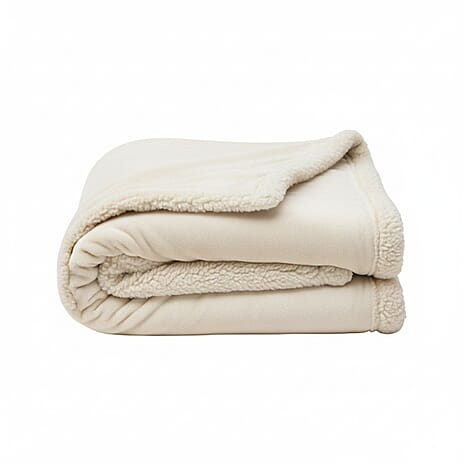 Bliss Luxury Interiors Collection - Warm Sherpa-Backed Plush Blanket (200 x 150cm) - Light Beige