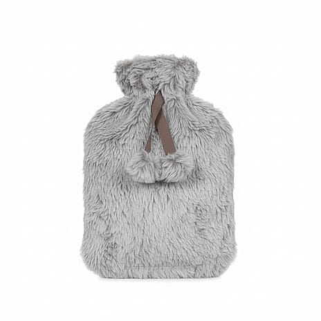 Tipped Faux Fur Hot Water Bottle (2L) - Light Grey