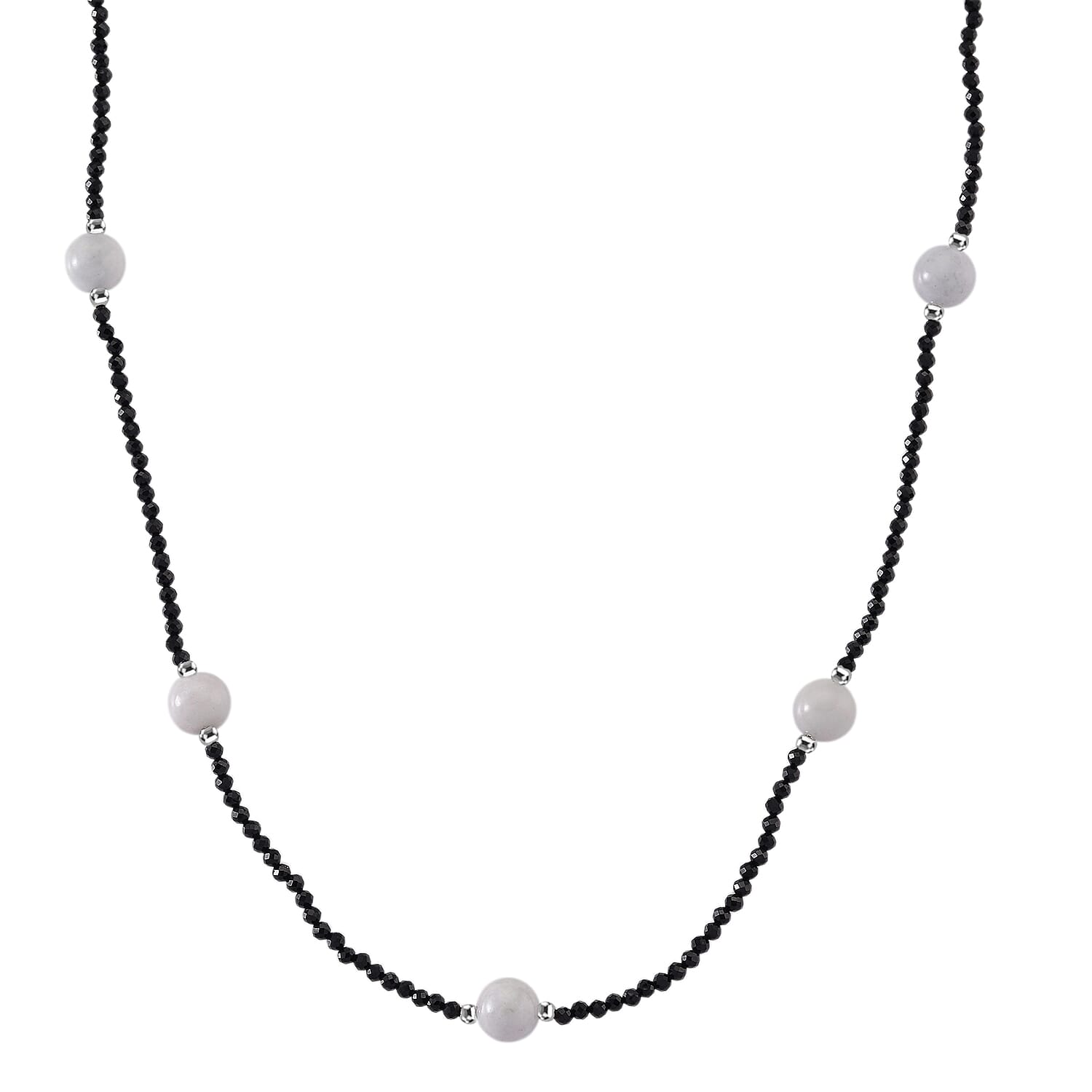 Black Spinel & White Jade Beads Necklace (Size - 18-2 Inch Ext) 60.00 Ct.