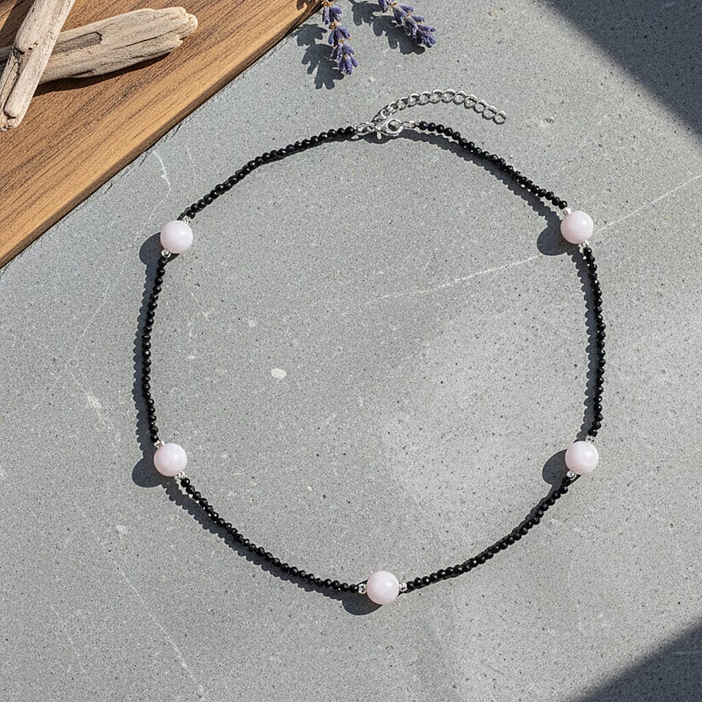 Black Spinel & White Jade Beads Necklace (Size - 18-2 Inch Ext) 60.00 Ct.