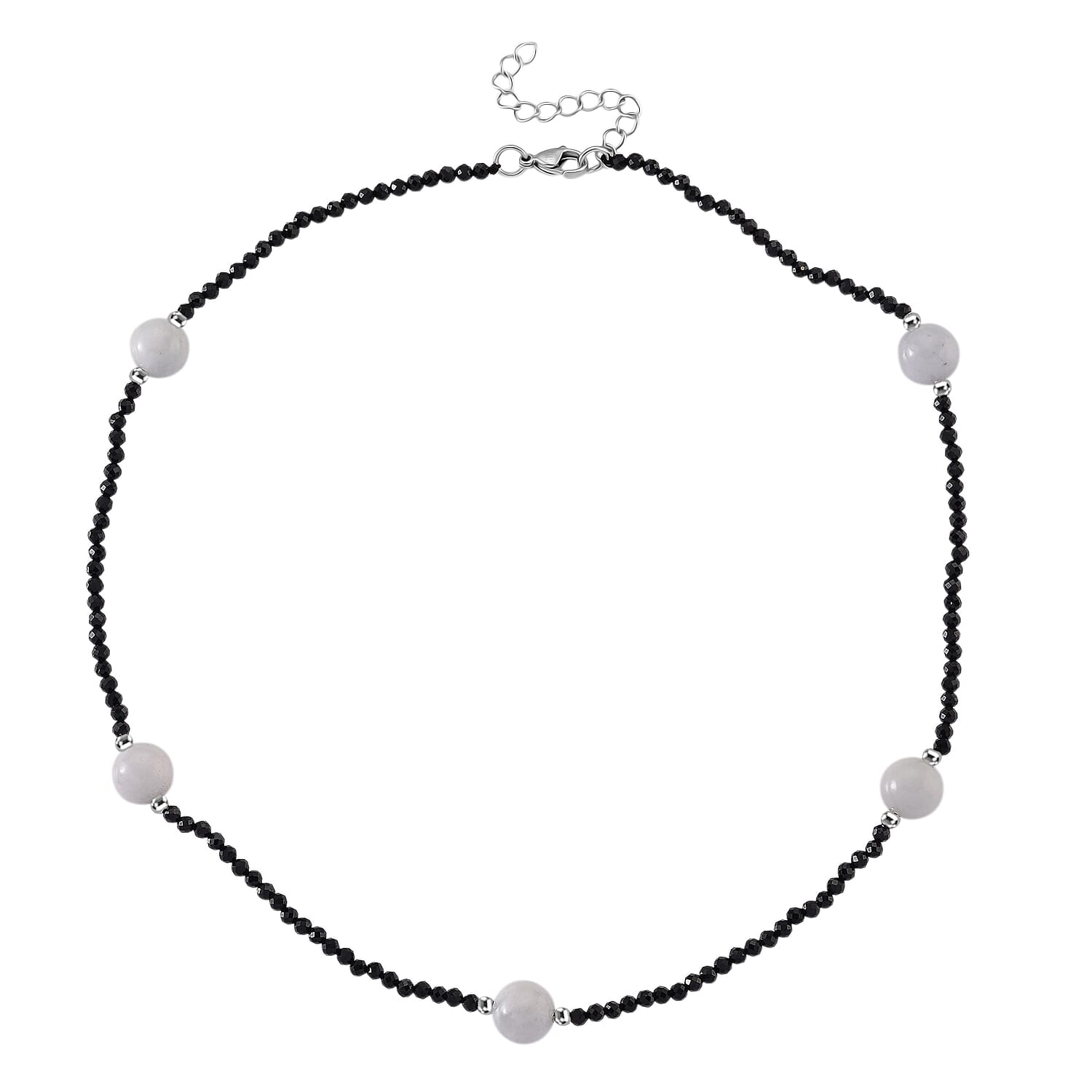Black Spinel & White Jade Beads Necklace (Size - 18-2 Inch Ext) 60.00 Ct.
