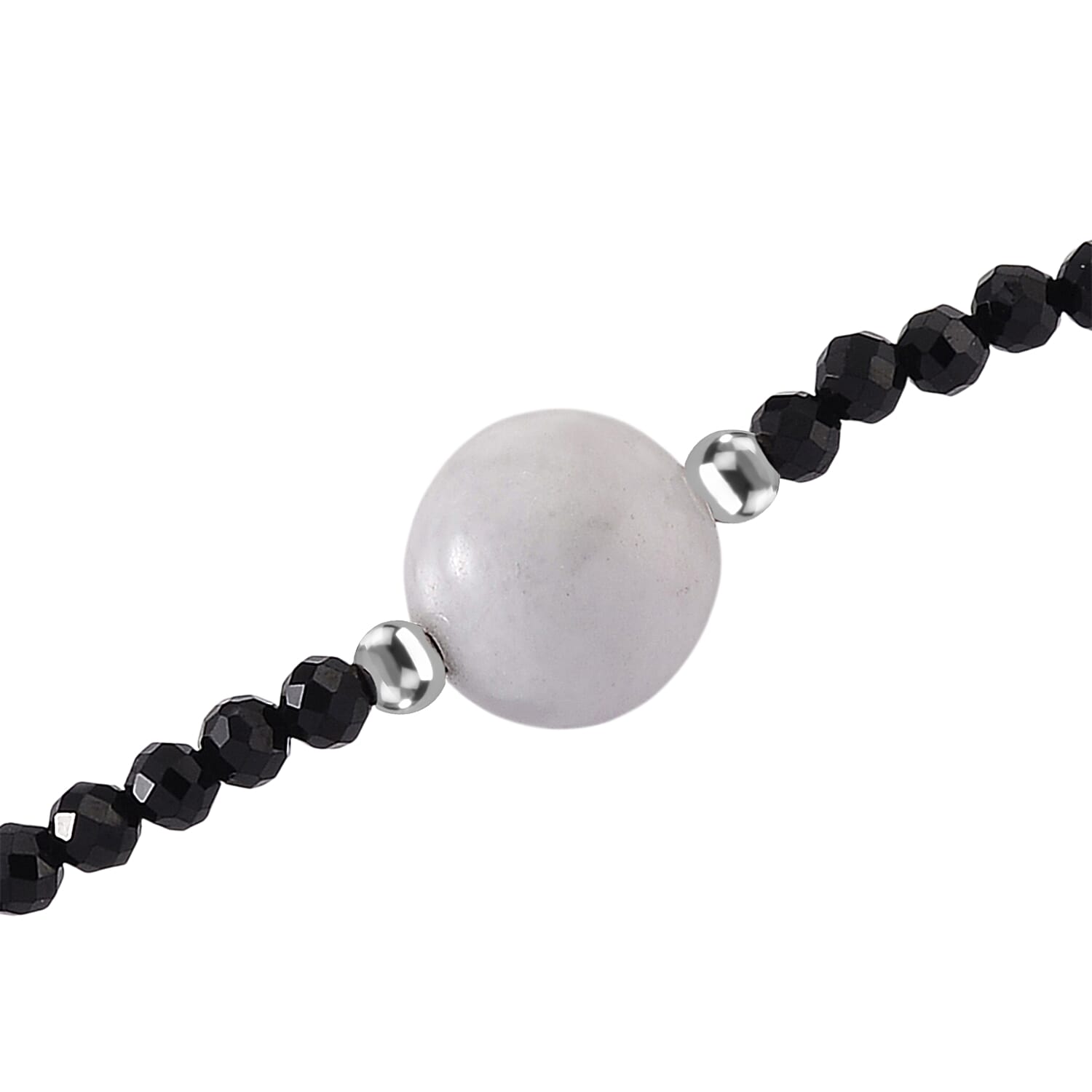 Black Spinel & White Jade Beads Necklace (Size - 18-2 Inch Ext) 60.00 Ct.
