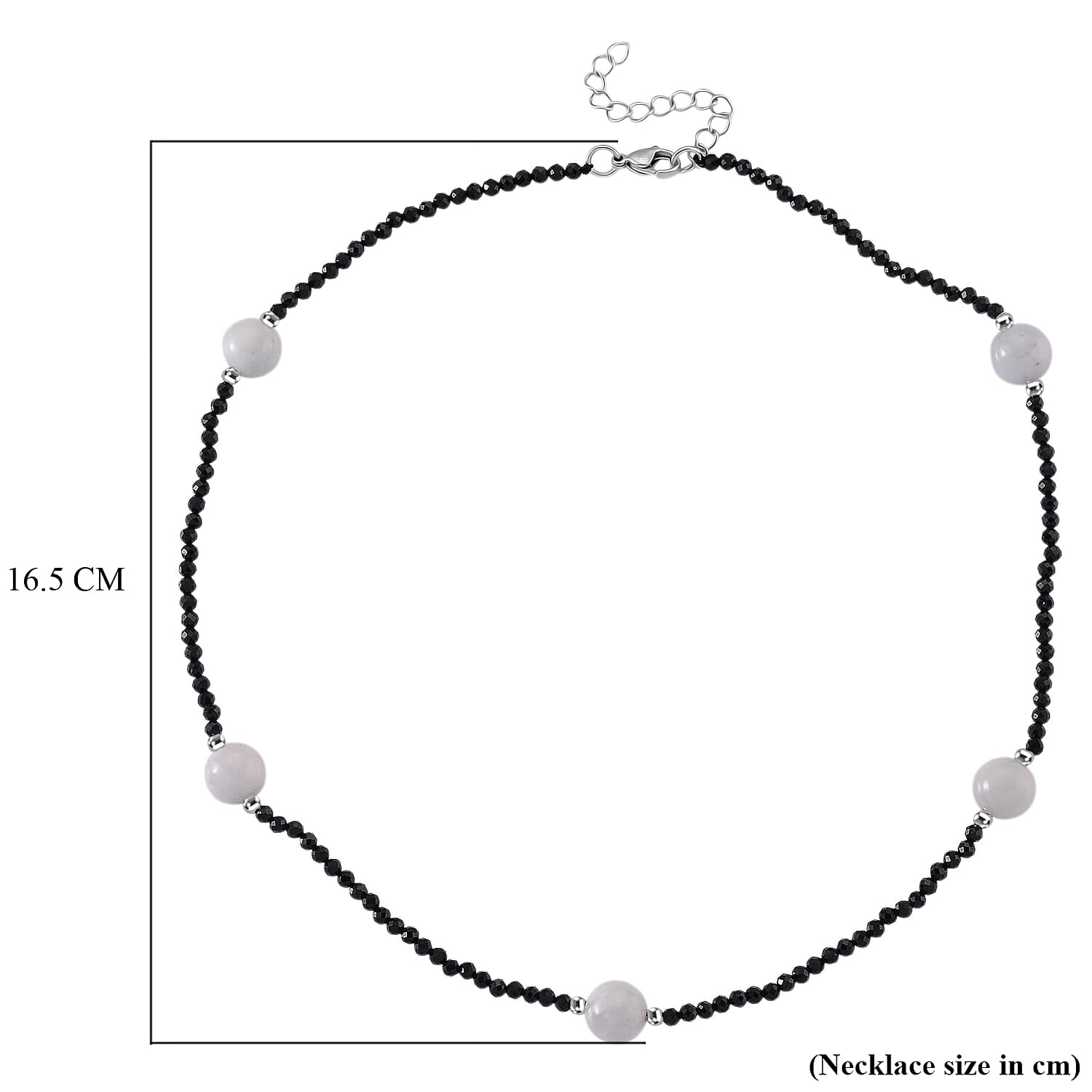 Black Spinel & White Jade Beads Necklace (Size - 18-2 Inch Ext) 60.00 Ct.