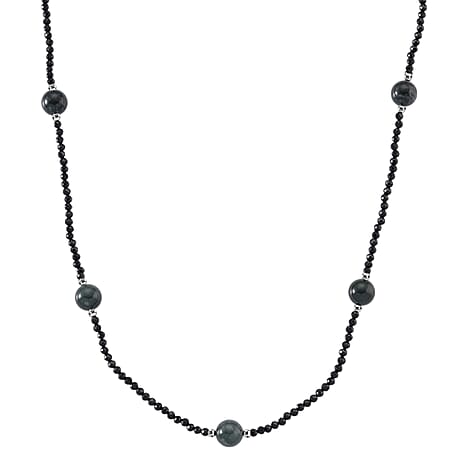 Black Spinel, Natural Jade Beads Necklace Pure White Stainless Steel  60.000  Ct.