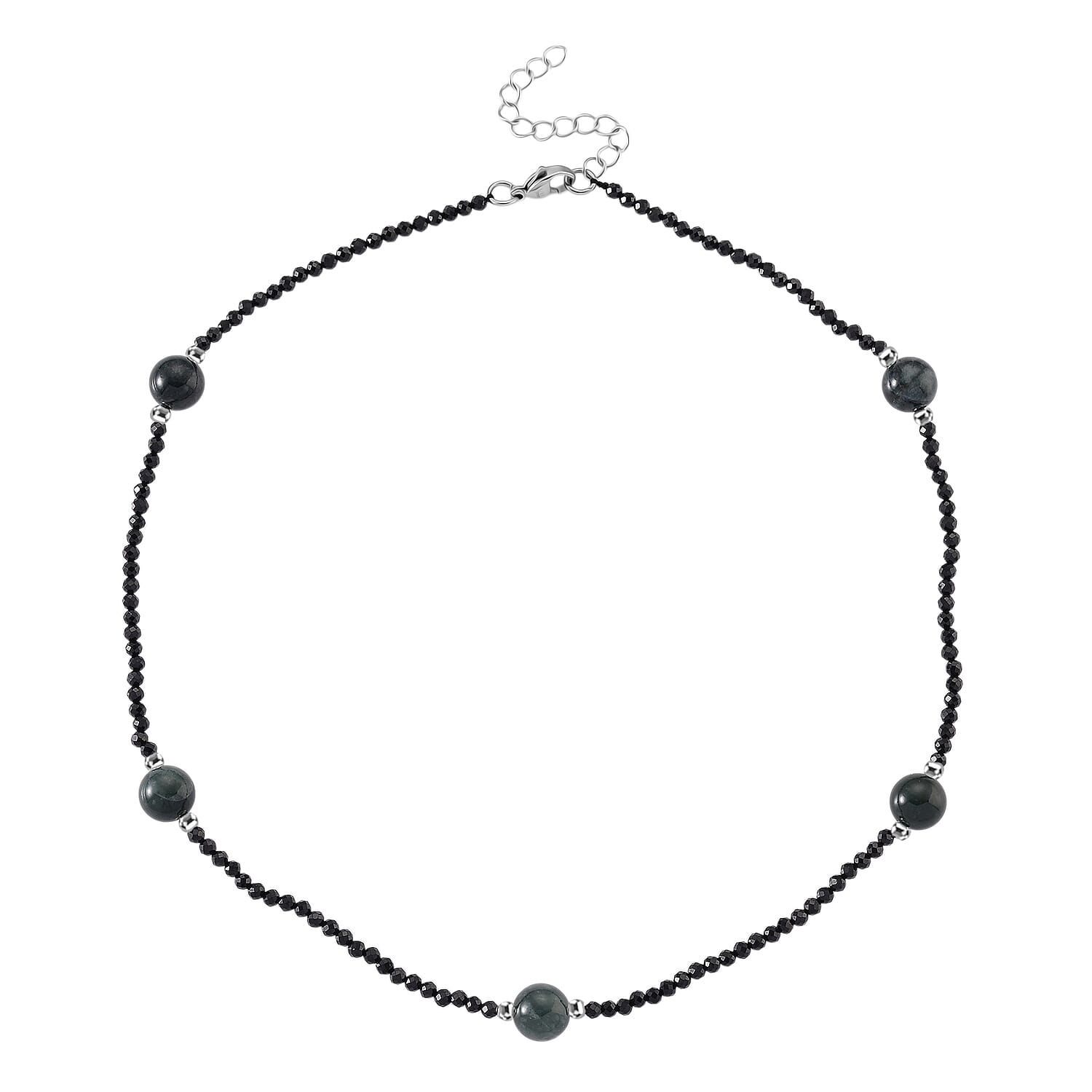 Black Spinel, Natural Jade Beads Necklace Pure White Stainless Steel  60.000  Ct.