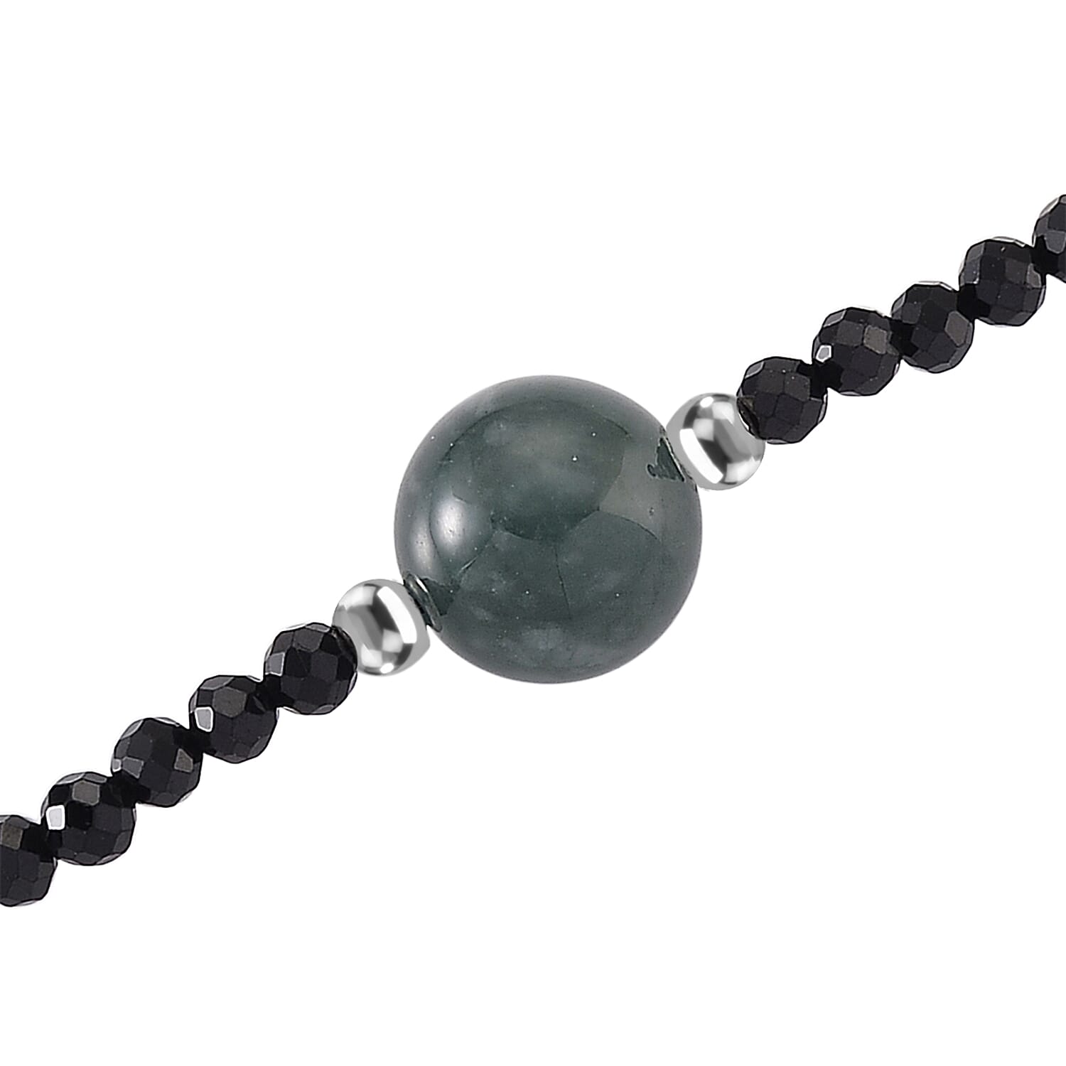 Black Spinel, Natural Jade Beads Necklace Pure White Stainless Steel  60.000  Ct.