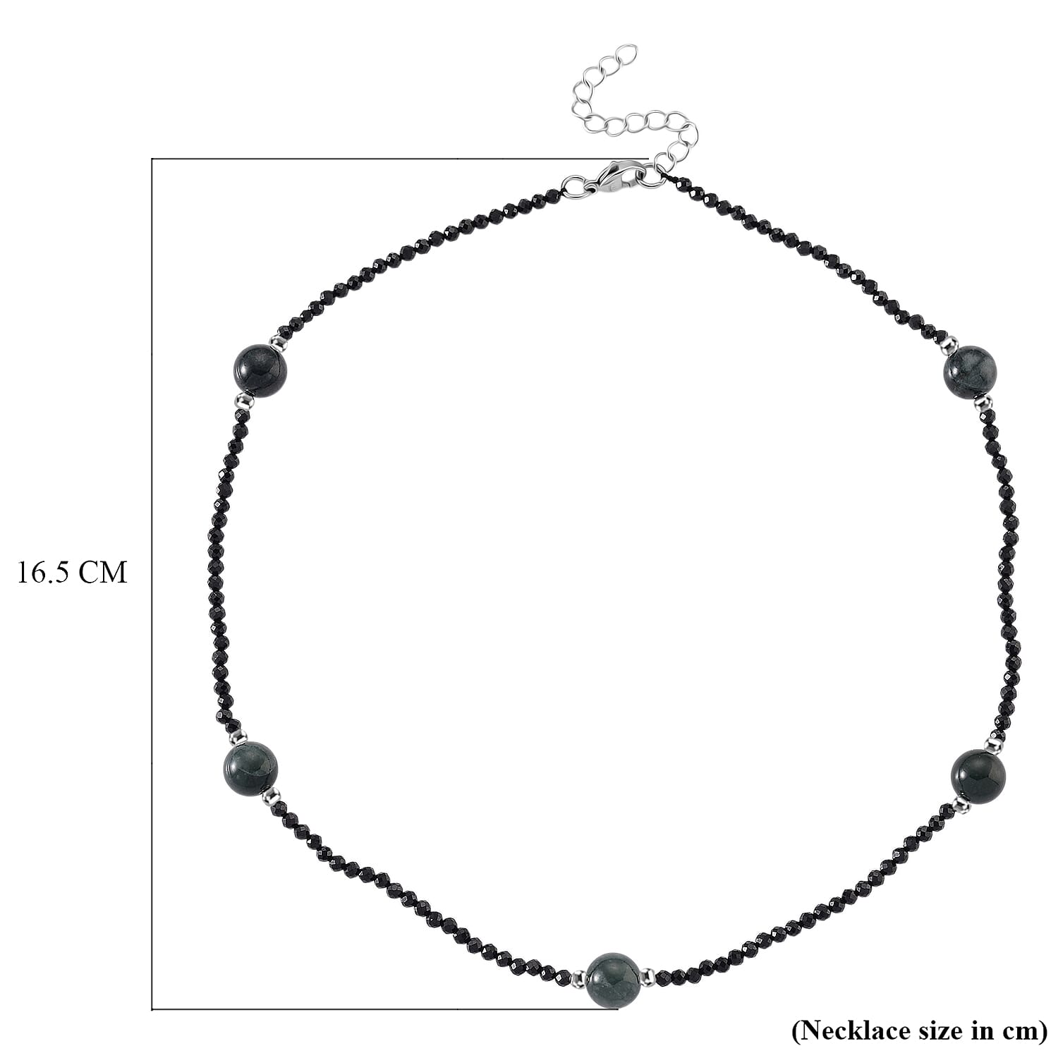 Black Spinel, Natural Jade Beads Necklace Pure White Stainless Steel  60.000  Ct.