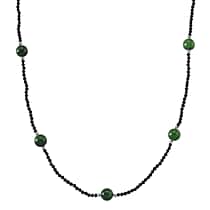 Green Jadeite and Natural Black Spinel Beads Necklace (Size - 18-2 Inch Ext) 60.00 Ct.