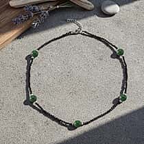 Green Jadeite and Natural Black Spinel Beads Necklace (Size - 18-2 Inch Ext) 60.00 Ct.