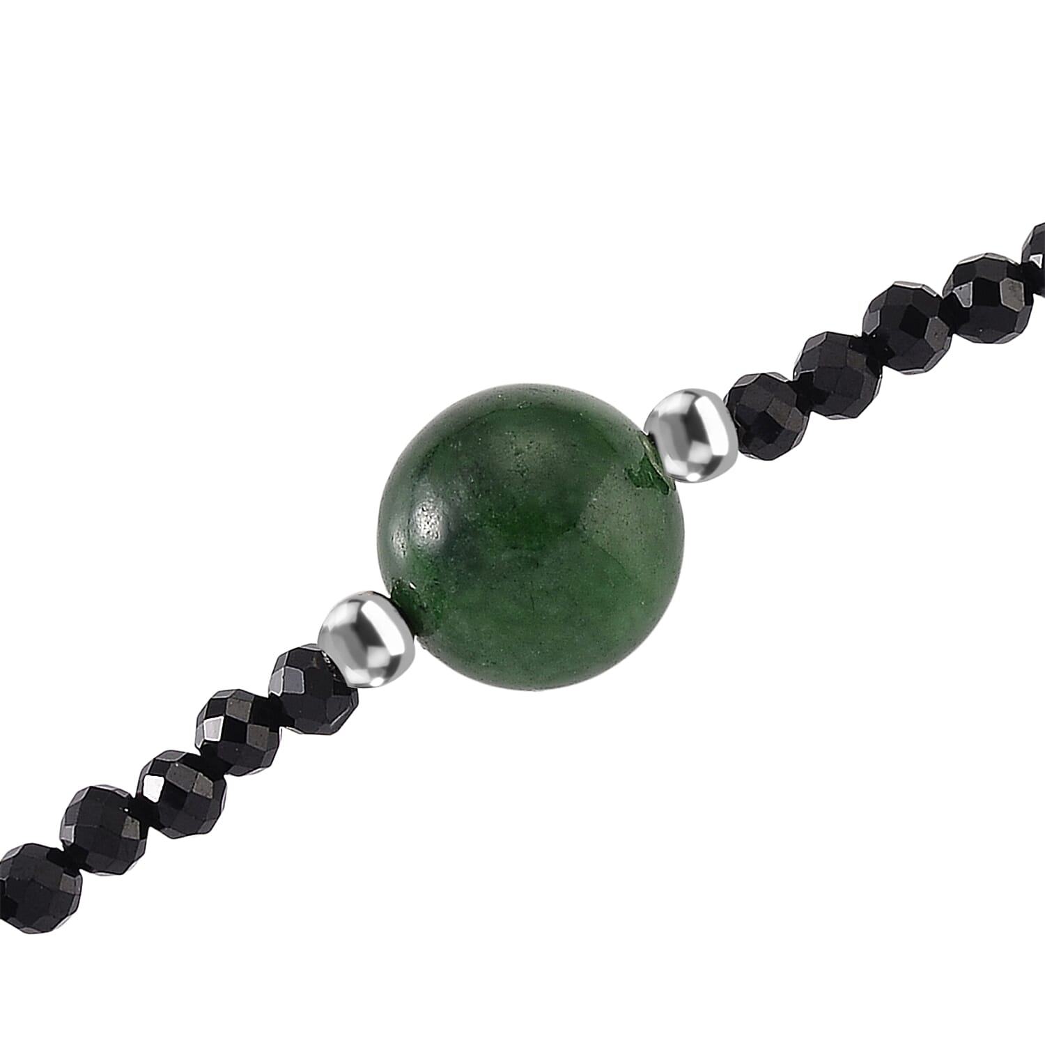 Black Spinel, Green Jade Beads Necklace Pure White Stainless Steel  60.000  Ct.