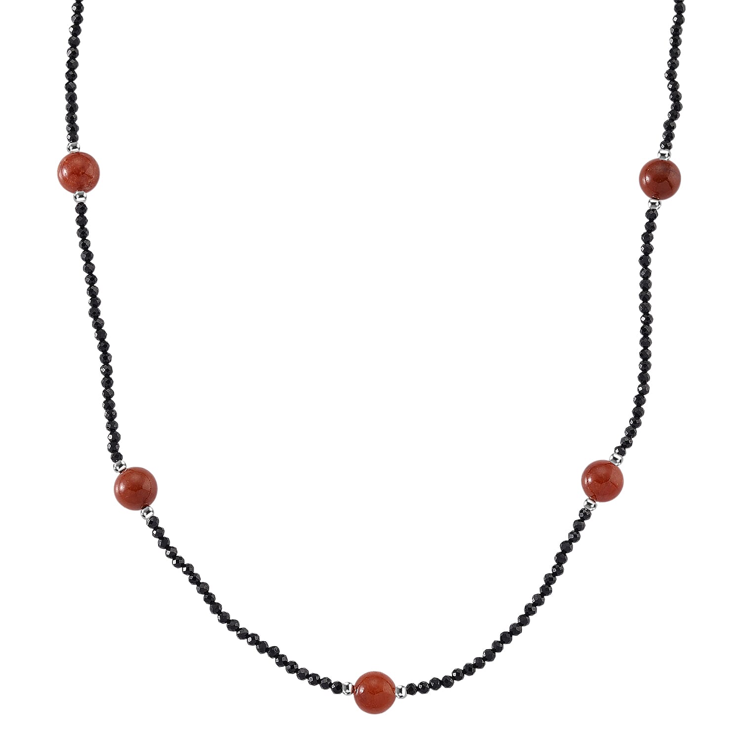 SUPERFIND - Natural Black Spinel & Red Jade Beads Necklace (Size - 18-2 Inch Ext) 60.00 Ct.