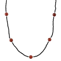 SUPERFIND - Natural Black Spinel & Red Jade Beads Necklace (Size - 18-2 Inch Ext) 60.00 Ct.