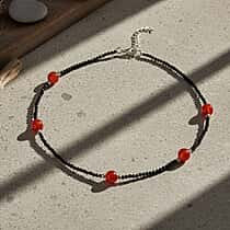 SUPERFIND - Natural Black Spinel & Red Jade Beads Necklace (Size - 18-2 Inch Ext) 60.00 Ct.
