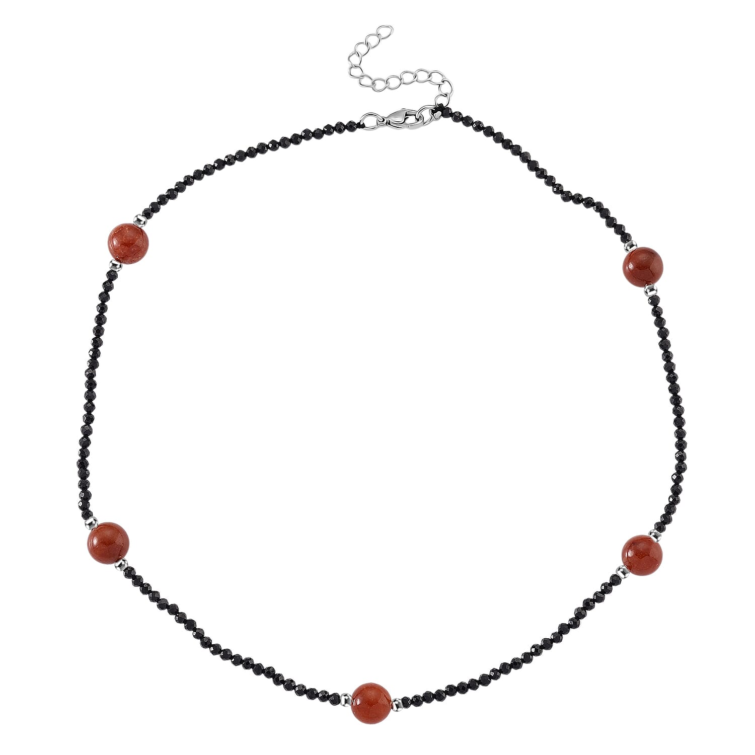 SUPERFIND - Natural Black Spinel & Red Jade Beads Necklace (Size - 18-2 Inch Ext) 60.00 Ct.