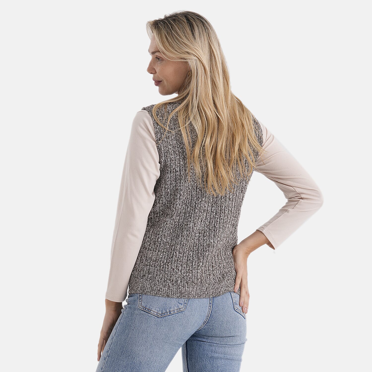 & Maisi V-Neck Marl Open-Collar Cable Knitted Vest