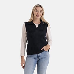 & Maisi V-Neck Marl Open-Collar Cable Knitted Vest