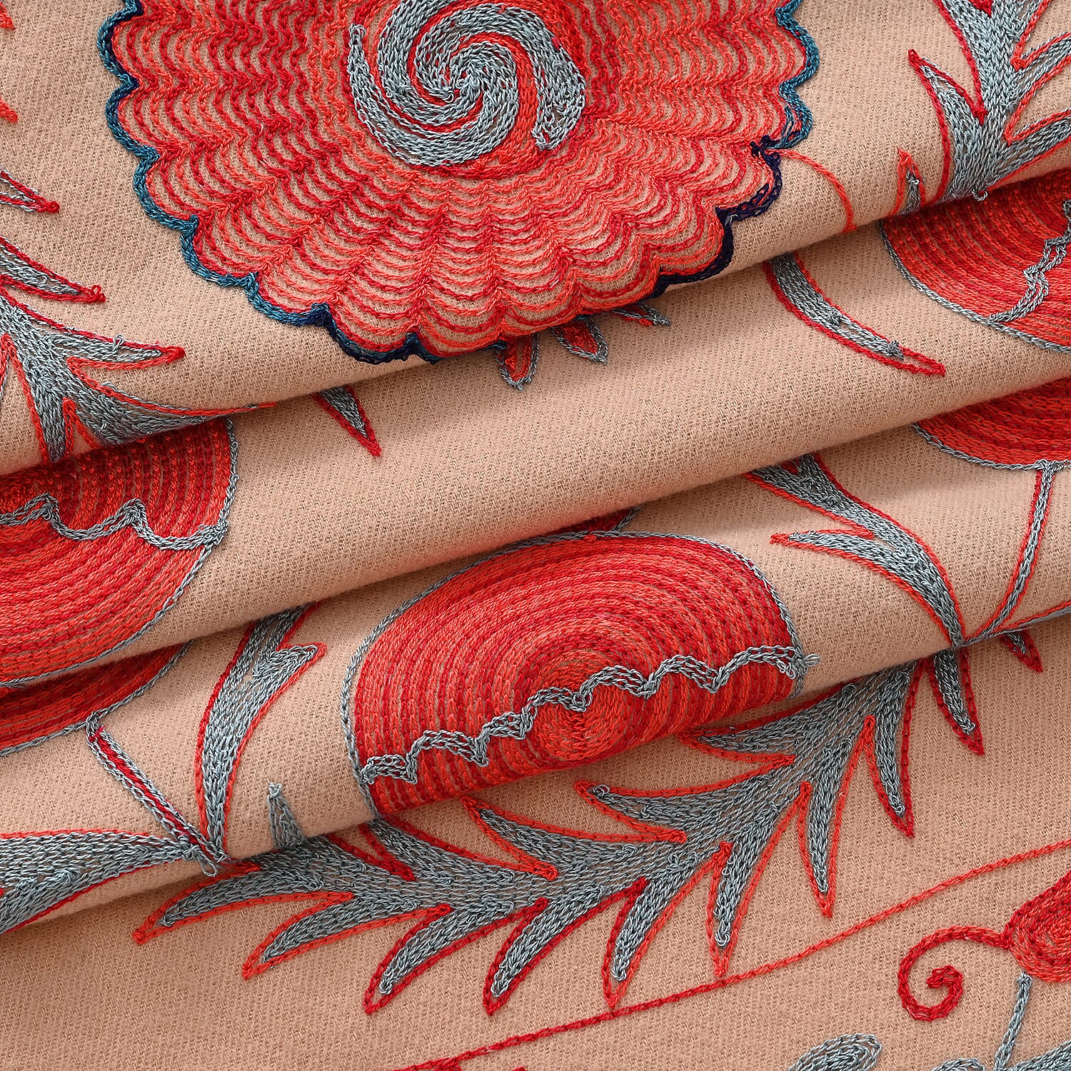 - Maisi Floral Embroidered Scarf With Tassel (180 x 75 Cm) - Brown