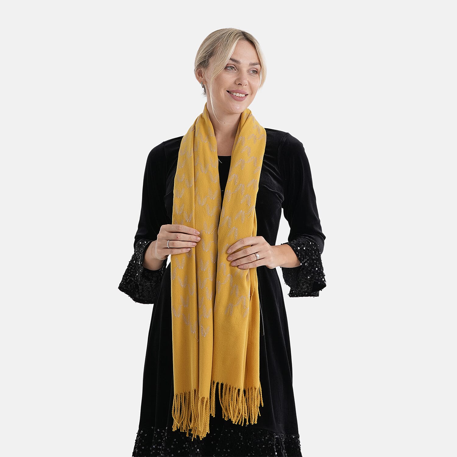 - Maisi Embroidery Scarf (180 x 75 Cm) - Yellow