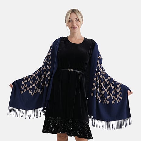 - Maisi Embroidery Scarf (180 x 75 Cm) - Navy