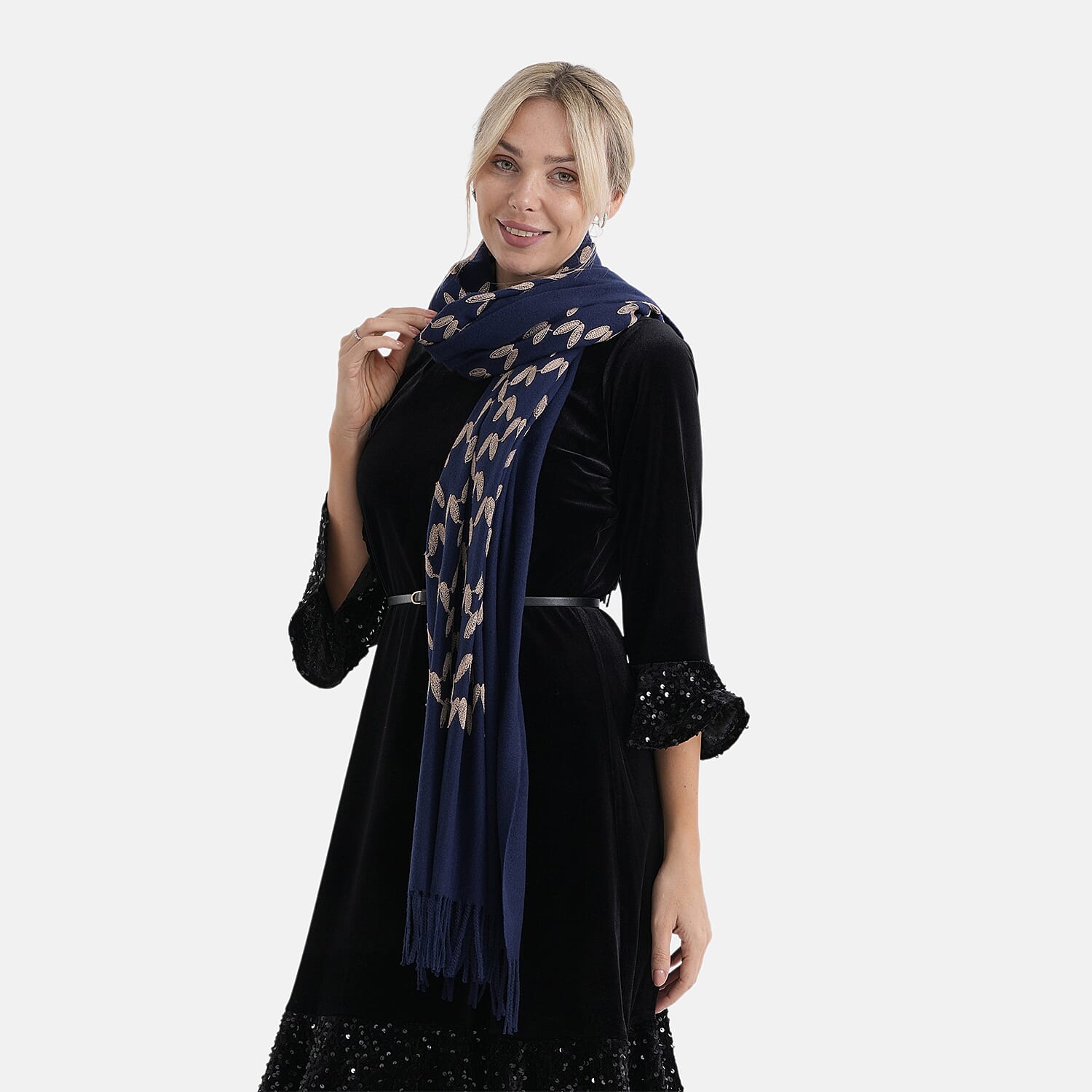 - Maisi Embroidery Scarf (180 x 75 Cm) - Navy