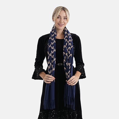 - Maisi Embroidery Scarf (180 x 75 Cm) - Navy