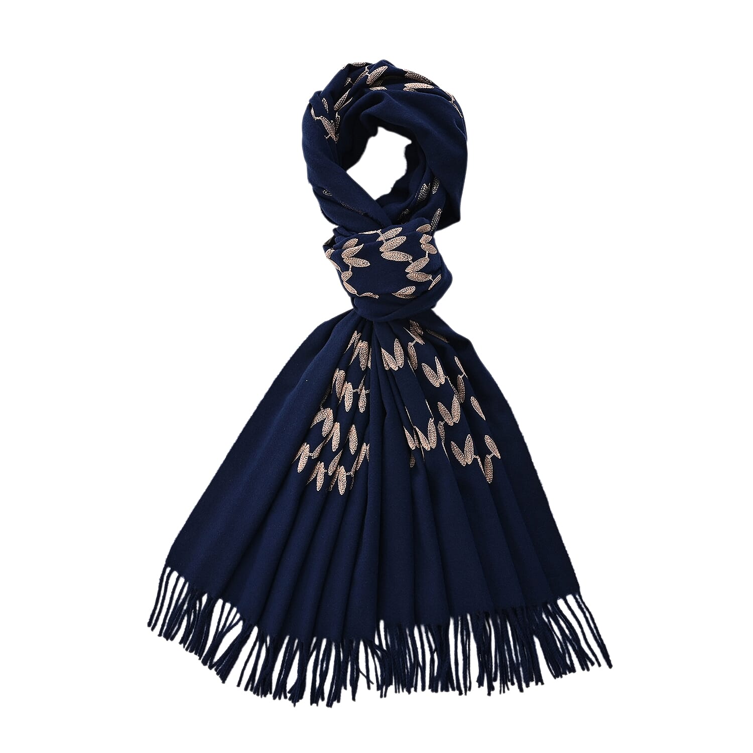 - Maisi Embroidery Scarf (180 x 75 Cm) - Navy