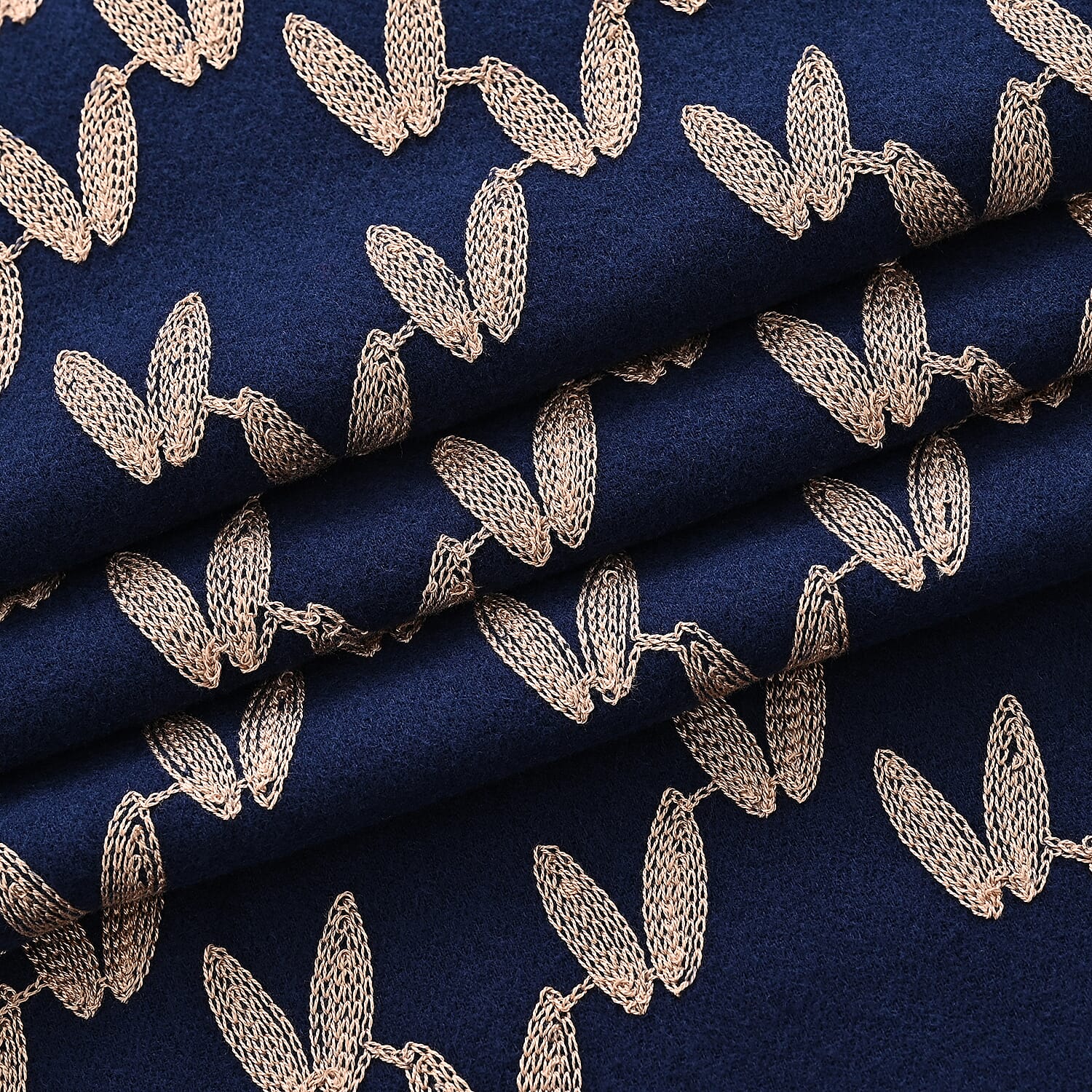 - Maisi Embroidery Scarf (180 x 75 Cm) - Navy