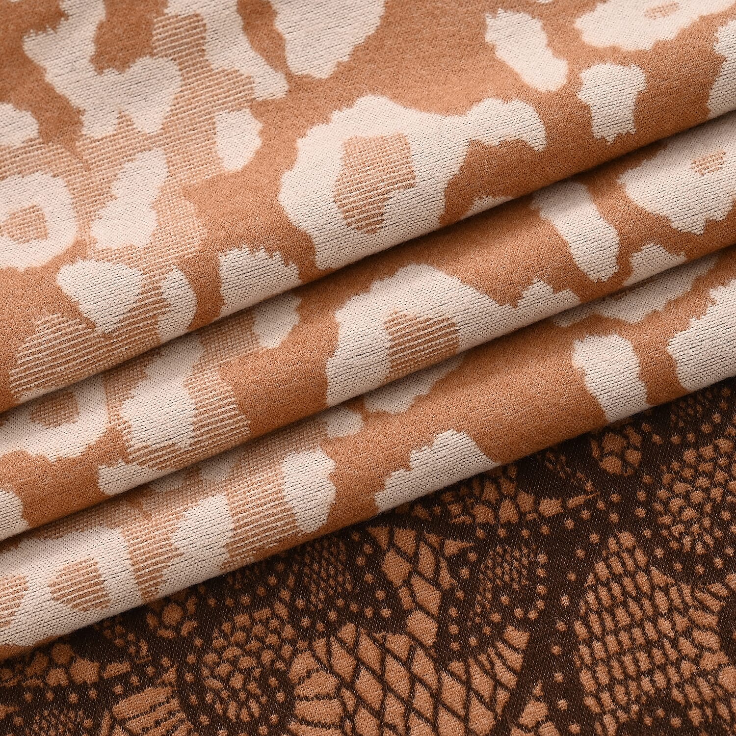 - Maisi Leopard Printed Colour-Block Tassel Scarf (180 x 75Cm) - Beige, Off-White - Brown