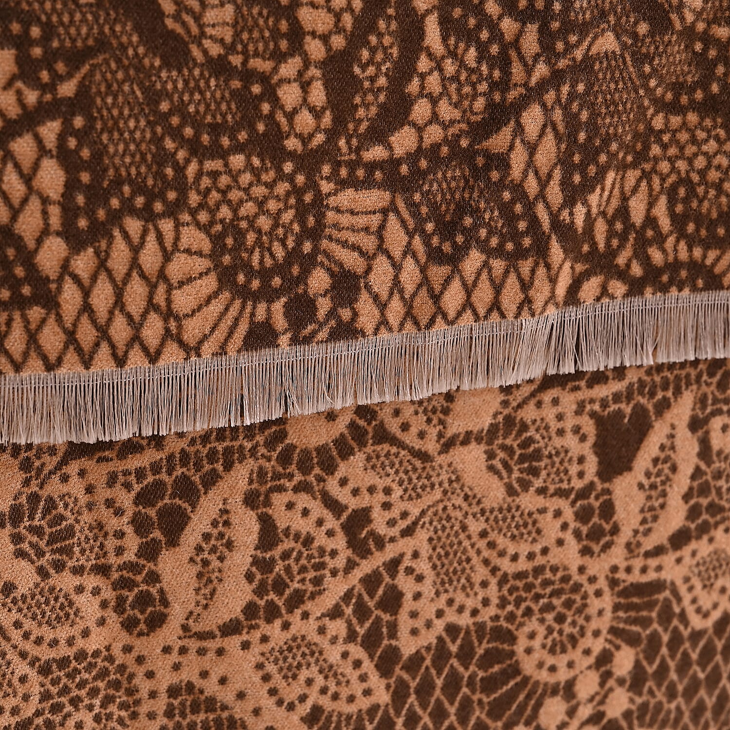 - Maisi Leopard Printed Colour-Block Tassel Scarf (180 x 75Cm) - Beige, Off-White - Brown