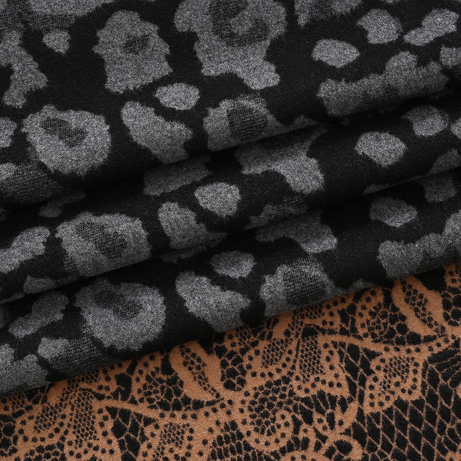 - Maisi Leopard Printed Colour-Block Tassel Scarf (180 x 75Cm) - Grey - Brown