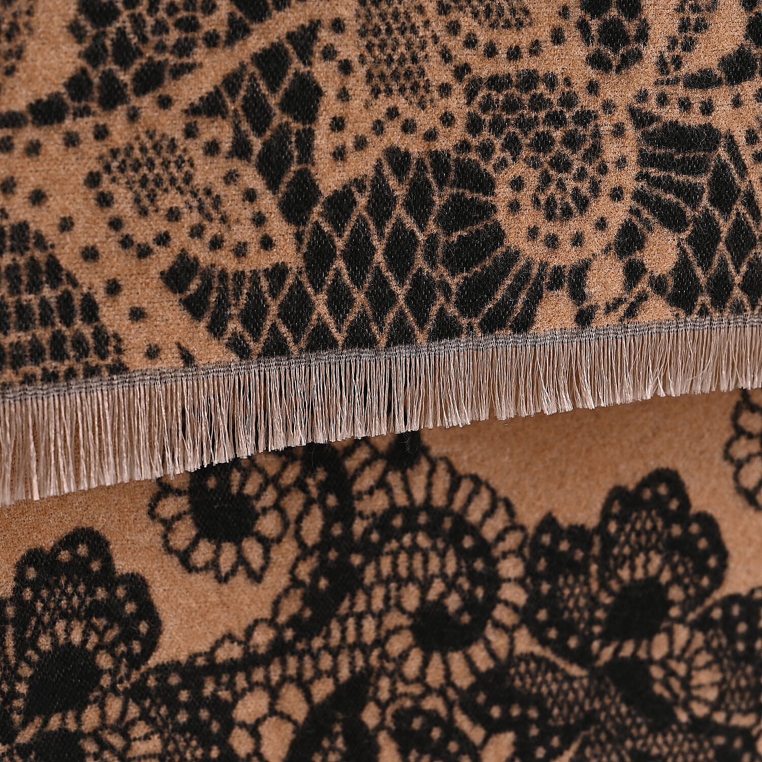 - Maisi Leopard Printed Colour-Block Tassel Scarf (180 x 75Cm) - Grey - Brown