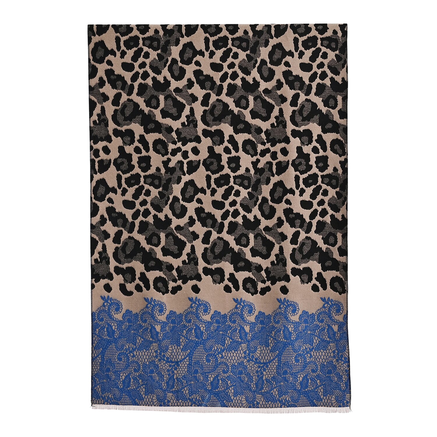 - Maisi Leopard Printed Colour-Block Tassel Scarf (180 x 75Cm) - Blue - Black