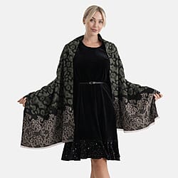 - Maisi Leopard Printed Colour-Block Tassel Scarf (180 x 75Cm) - Beige, Off-White - Brown