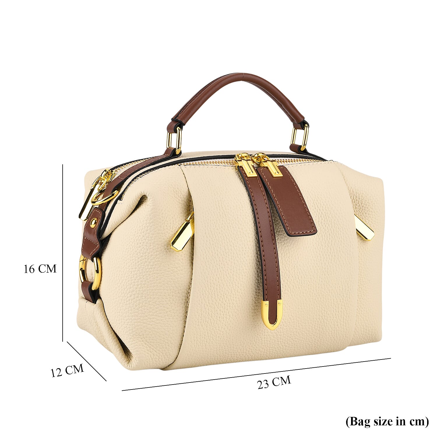 One Time Deal - Genuine Leather Crossbody Dual Section Fully Lined Bag With Adjustable Fabric Strap and Adjustable Leather Strap With Buckle - Ivory