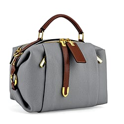 One Time Deal - Genuine Leather Crossbody Dual Section Fully Lined Bag With Adjustable Fabric Strap and Adjustable Leather Strap With Buckle - Cornflower