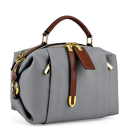 One Time Deal - Genuine Leather Crossbody Dual Section Fully Lined Bag With Adjustable Fabric Strap and Adjustable Leather Strap With Buckle - Cornflower