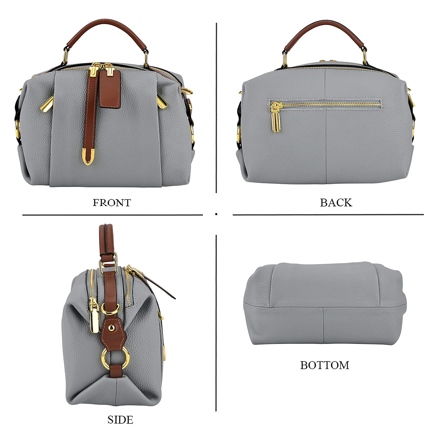 One Time Deal - Genuine Leather Crossbody Dual Section Fully Lined Bag With Adjustable Fabric Strap and Adjustable Leather Strap With Buckle - Cornflower