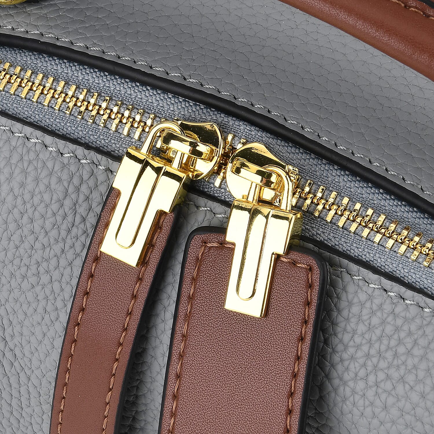 One Time Deal - Genuine Leather Crossbody Dual Section Fully Lined Bag With Adjustable Fabric Strap and Adjustable Leather Strap With Buckle - Cornflower