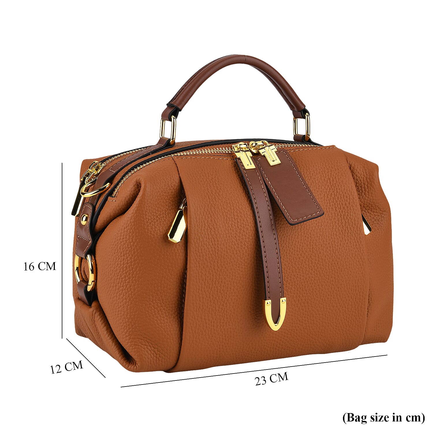 One Time Deal - Genuine Leather Crossbody Dual Section Fully Lined Bag With Adjustable Fabric Strap and Adjustable Leather Strap With Buckle - Tan