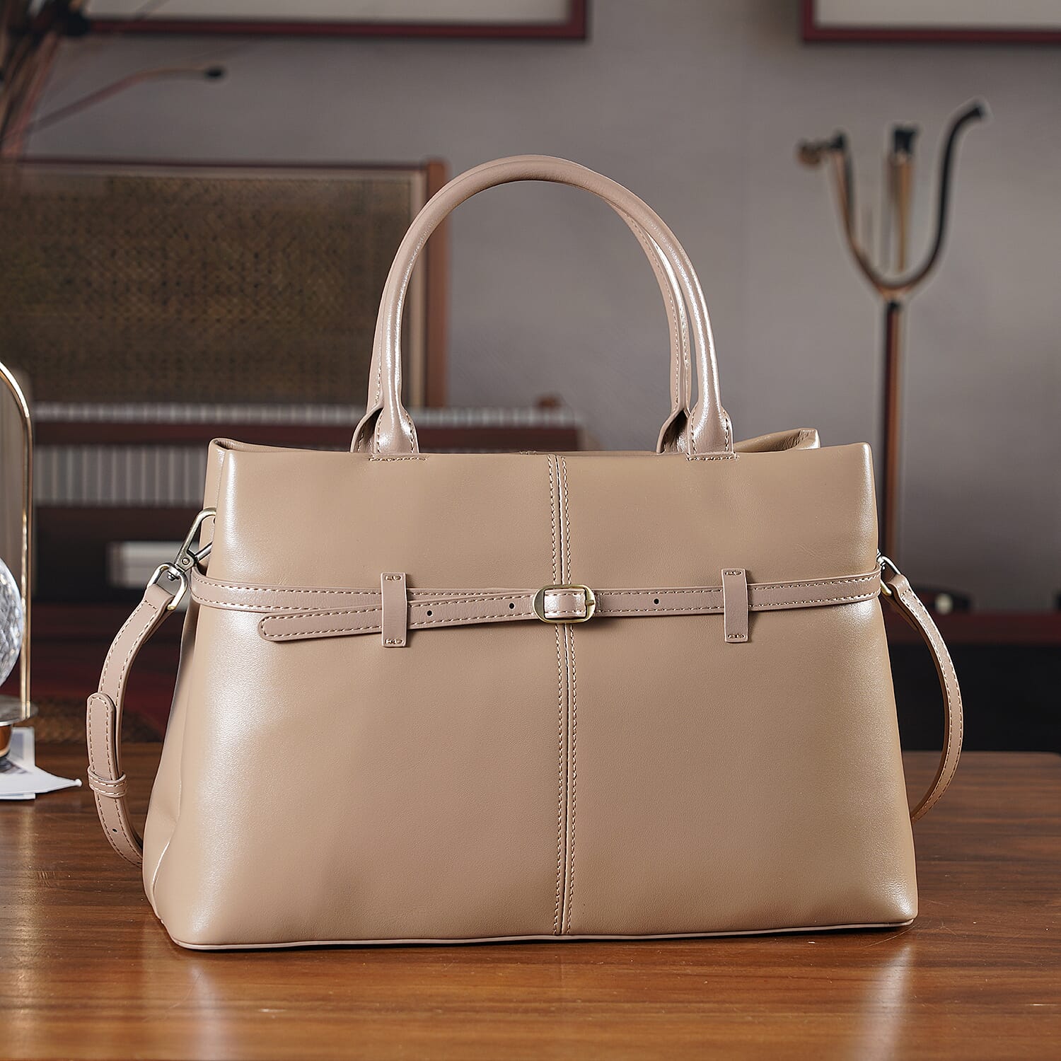 Designer Inspired- 100% Genuine Leather Tote  Bag - Camel