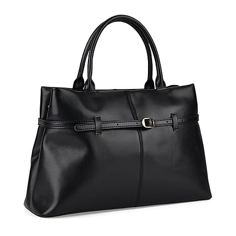Designer Inspired- 100% Genuine Leather Tote  Bag - Black