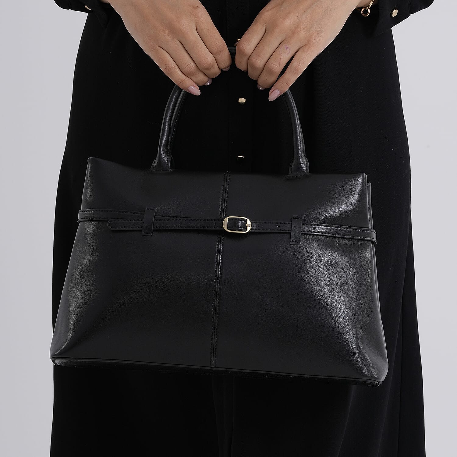 Designer Inspired- 100% Genuine Leather Tote  Bag - Black