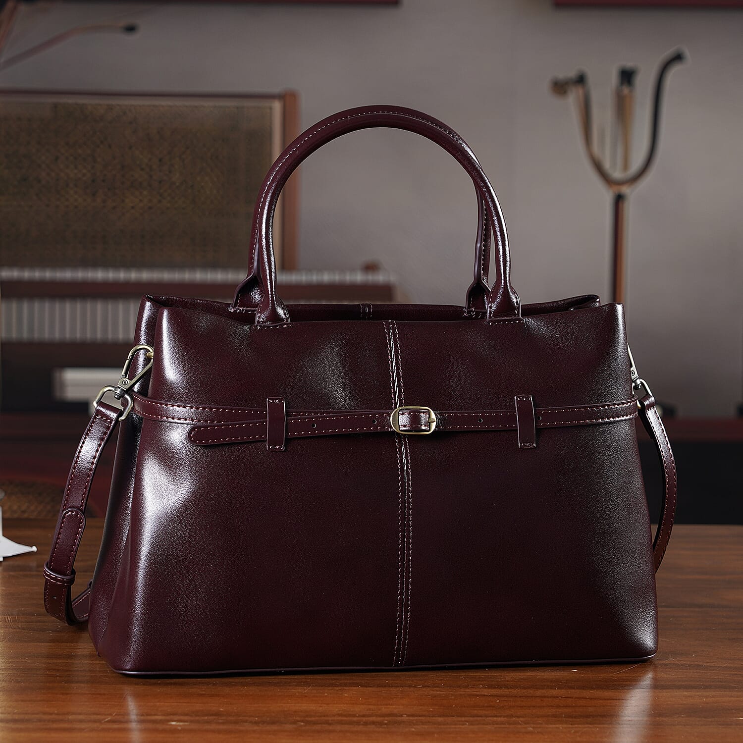 Designer Inspired- 100% Genuine Leather Tote  Bag - Chestnut