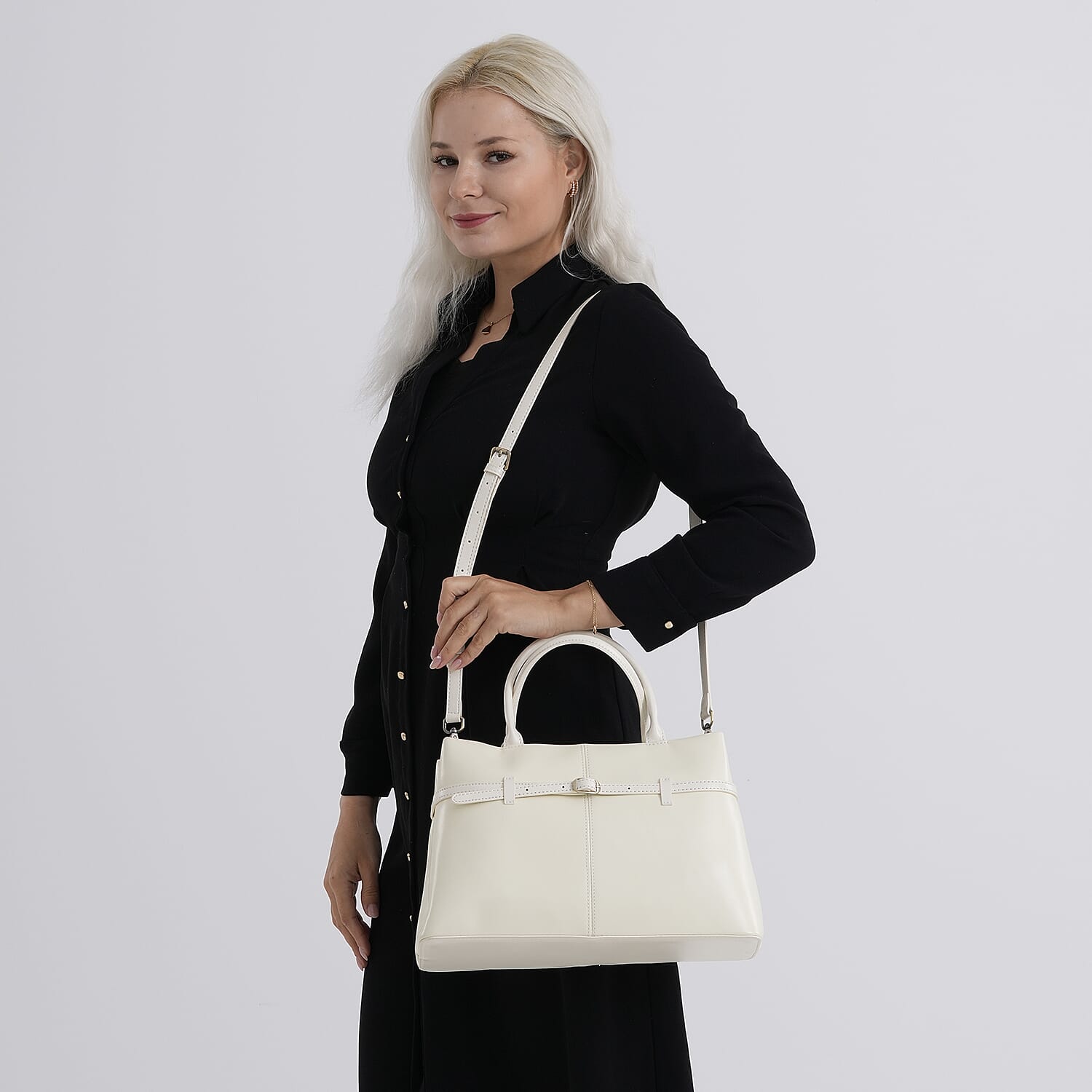 Designer Inspired- 100% Genuine Leather Tote  Bag - Ivory